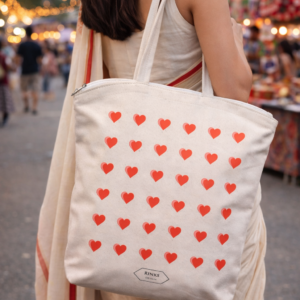Home creative hearts print canvas jhola tote bag