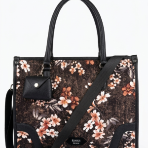 rinks design ‘the garden tote’ – tote bag / office bag, premium vegan leather & floral shoulder bag for women